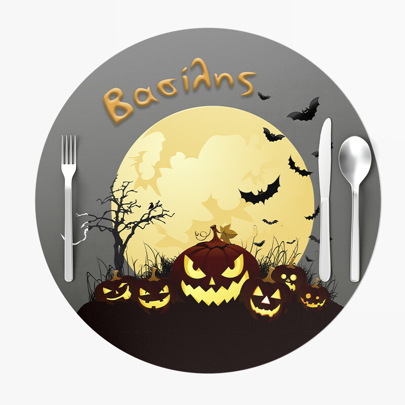 Σουπλά Χάρτινα στρογγυλά με όνομα Halloween Κολοκύθες 27cm