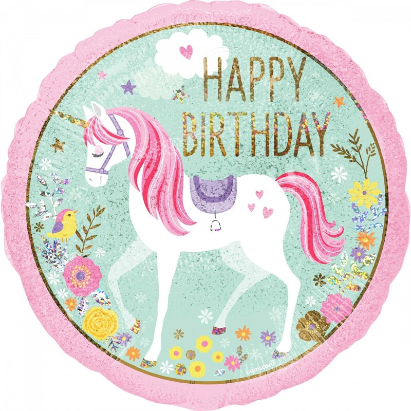 Μπαλόνι Φοιλ 18 Holographic Magical Unicorn/Μονόκερος Happy Birthday / 45εκ