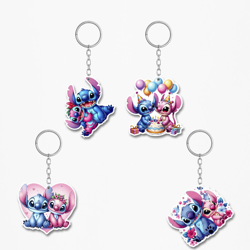 Ξύλινα Μπρελόκ Stitch & Angel 5cm/ 4τμχ