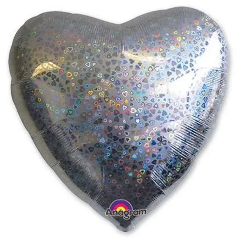 Μπαλόνι Φοιλ 18 Καρδιά - Ασημί  Holographic Hearts / 46 εκ ασυσκεύστο