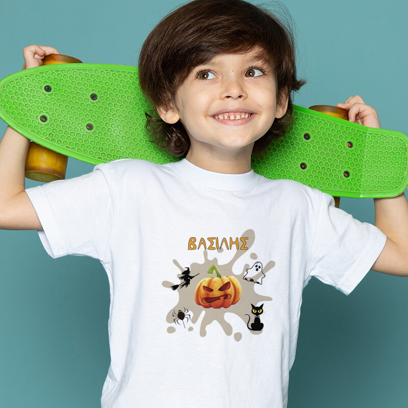 Παιδικό T-shirt Halloween Κολοκύθες για Αγόρι με όνομα