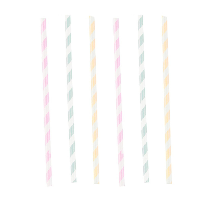 Καλαμάκια Χάρτινα Happy Birthday Pastel 12 τεμ.