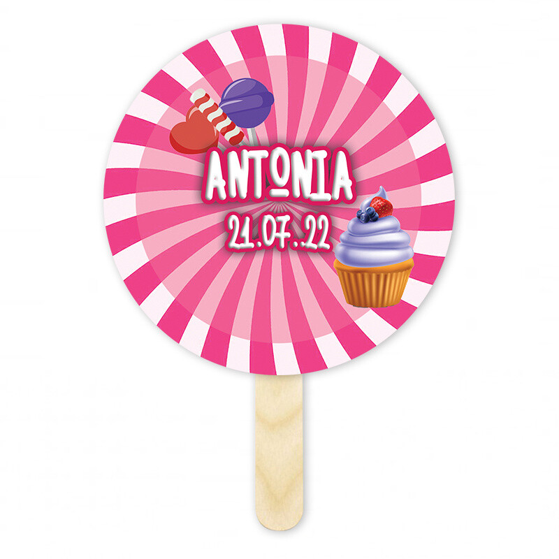 Βεντάλια Χάρτινη με όνομα Sweet Shop κύκλος
