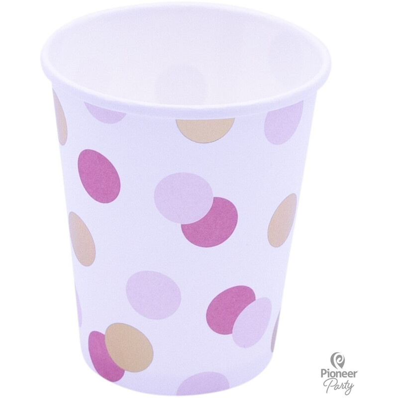 Ποτήρια Χάρτινα 250ml Ροζ & Χρυσό Dots /8 τεμ