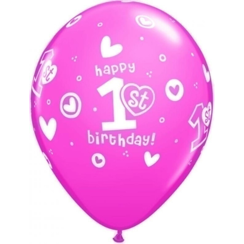 Μπαλόνια 11 1st Birthday Circle Hearts Girl /25 τεμ