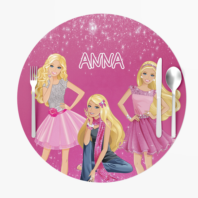 Σουπλά Χάρτινα στρογγυλά με όνομα Barbie 27cm