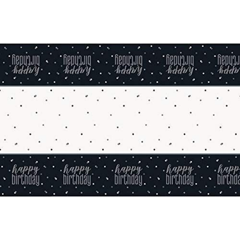 Τραπεζομάντηλο Πλαστικό Glitz Black & Silver Birthday / 137 x 213 εκ