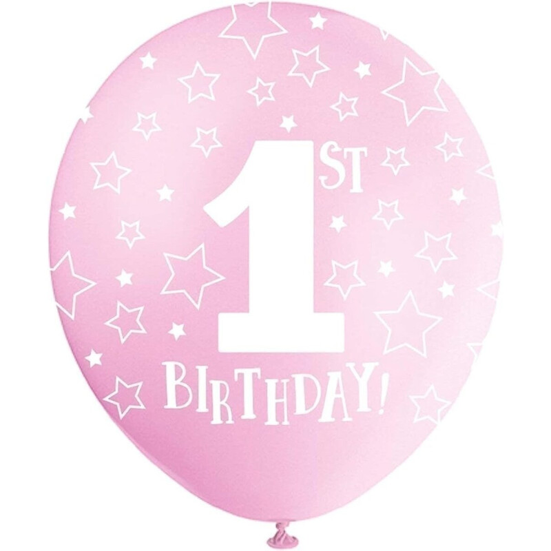 Μπαλόνια περλέ ρόζ 12  1st Birthday  / 5 τμχ.