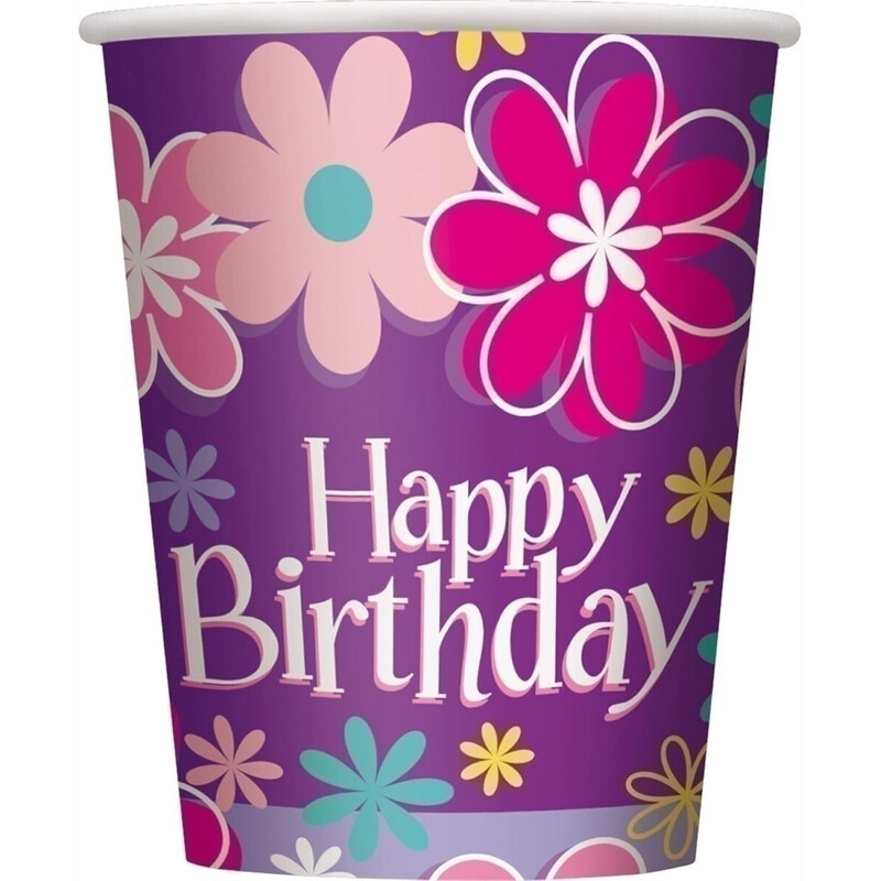 Ποτήρια Χάρτινα - 266 ml - Birthday Blossoms Party / 8 τμχ