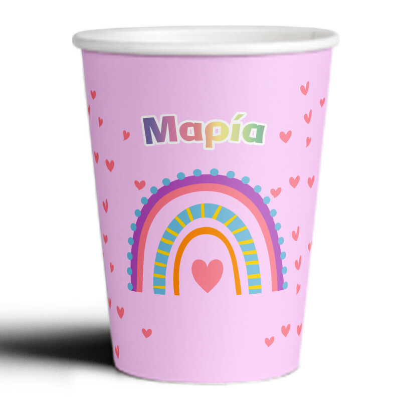 Ποτηράκια χάρτινα με όνομα Rainbow retro 250ml/8τμχ