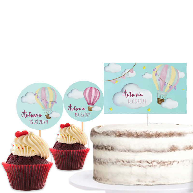 Διακόσμηση τούρτας Αερόστατο & cupcake toppers