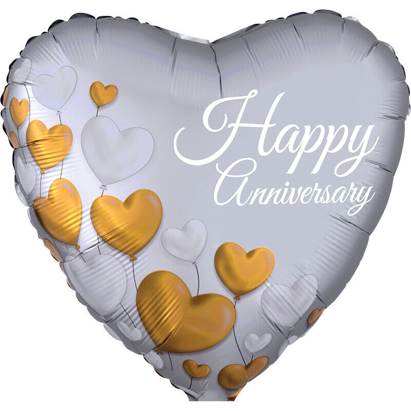 Μπαλόνι Φοιλ 18/Επέτειος Happy Anniversary Gold  Hearts /καρδιά 45 εκ