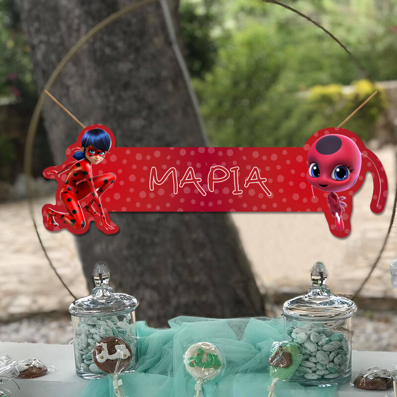 Ξύλινο διακοσμητικό Miraculous LadyBug με όνομα/ 35cm*15cm