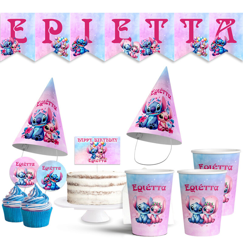 Σετ πάρτυ με όνομα Stitch & Angel / 8 ατόμων