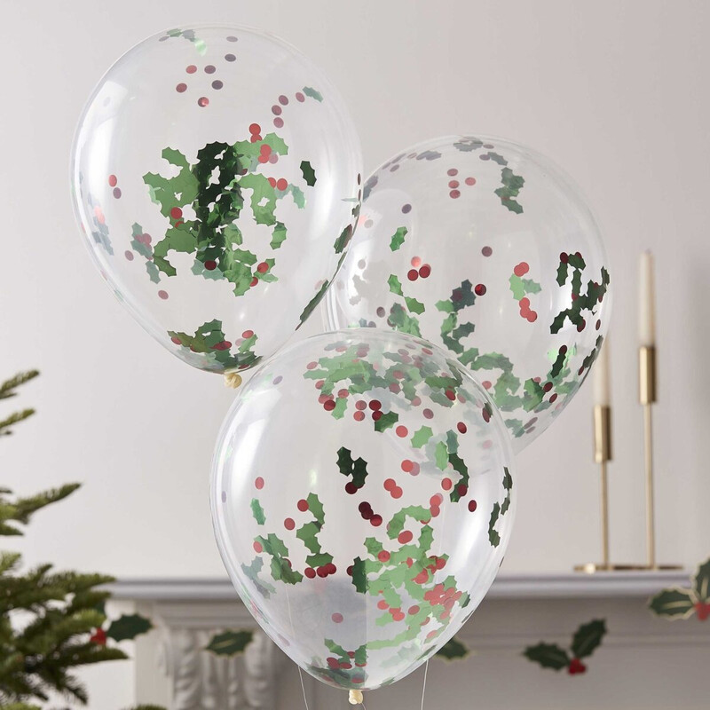 Μπαλόνια με Κομφετί Holly And Berries / 5 τεμ