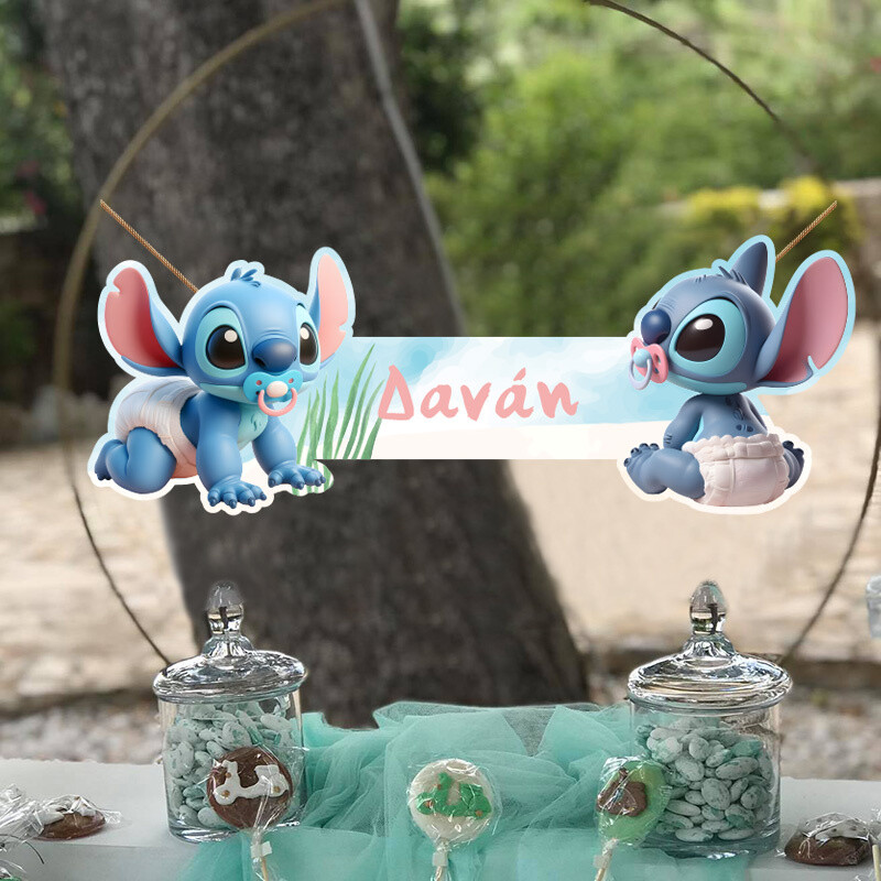 Ξύλινο διακοσμητικό Baby Stitch με όνομα/ 35cm*15cm