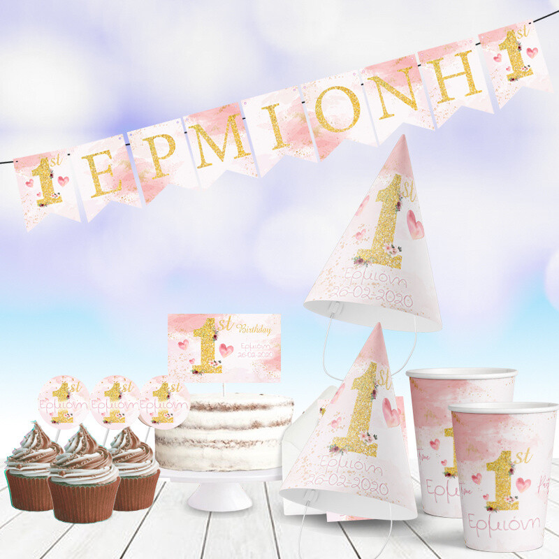 Σετ πάρτυ με όνομα 1st Birthday girl/8 ατόμων