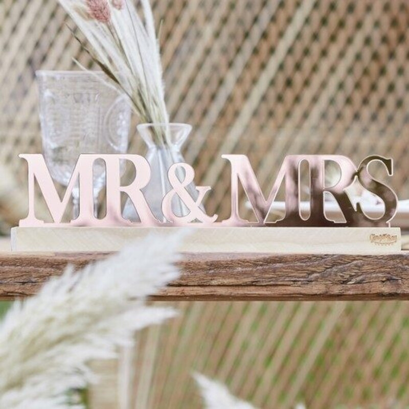 Επιγραφή ακρυλική Mr & MrsΡοζ Χρυσό/wedding