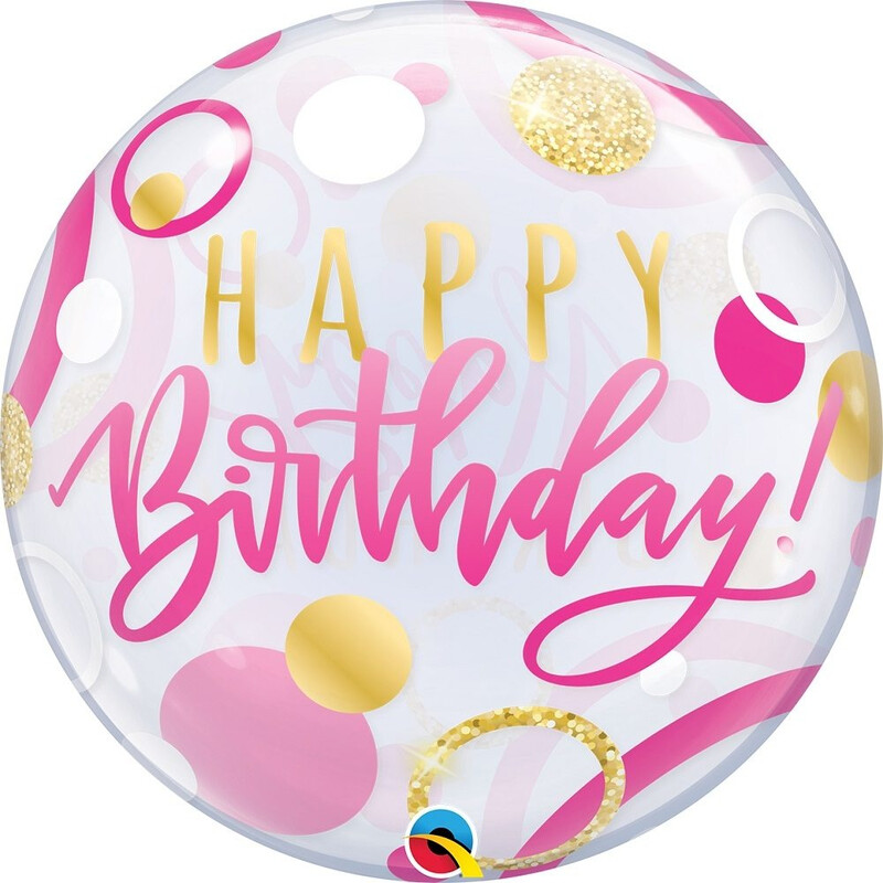 Bubble Μονό Happy Birthday Pink & Gold Dots 56εκ