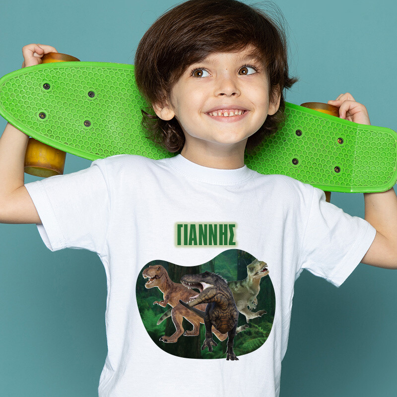 Παιδικό T-shirt T-Rex για αγόρι με όνομα
