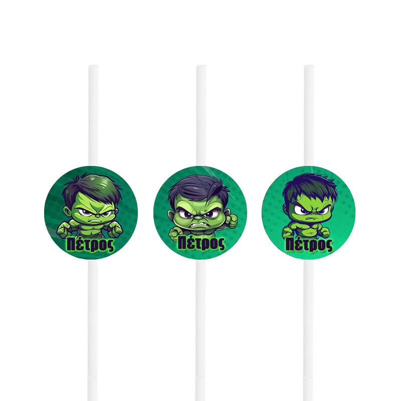 Χάρτινα καλαμάκια με όνομα Baby Hulk / 8τμχ