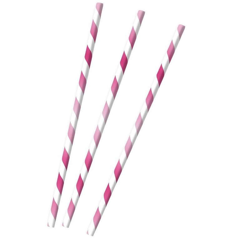 Καλαμάκια Χάρτινα Ριγέ Ροζ Hot Pink /12 τεμ