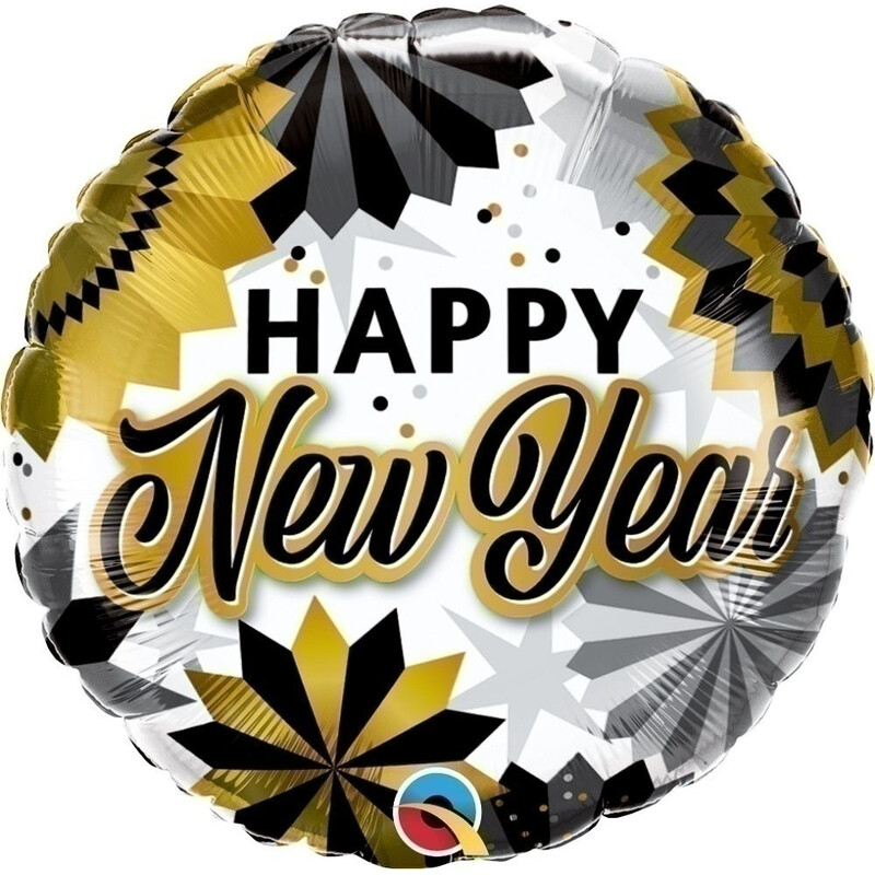Μπαλόνι Φοιλ 18 Happy New Year Μαύρο και Χρυσό Fans / 46 εκ