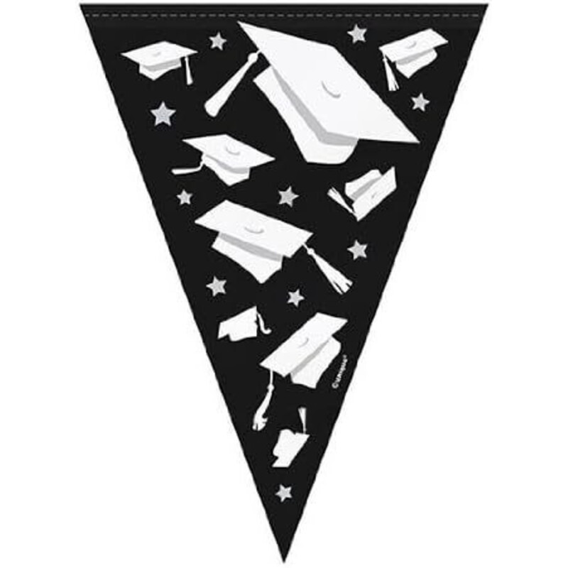 Γιρλάντα Σημαιάκια Congrats Grad Silver- Black - White / 274 εκ.