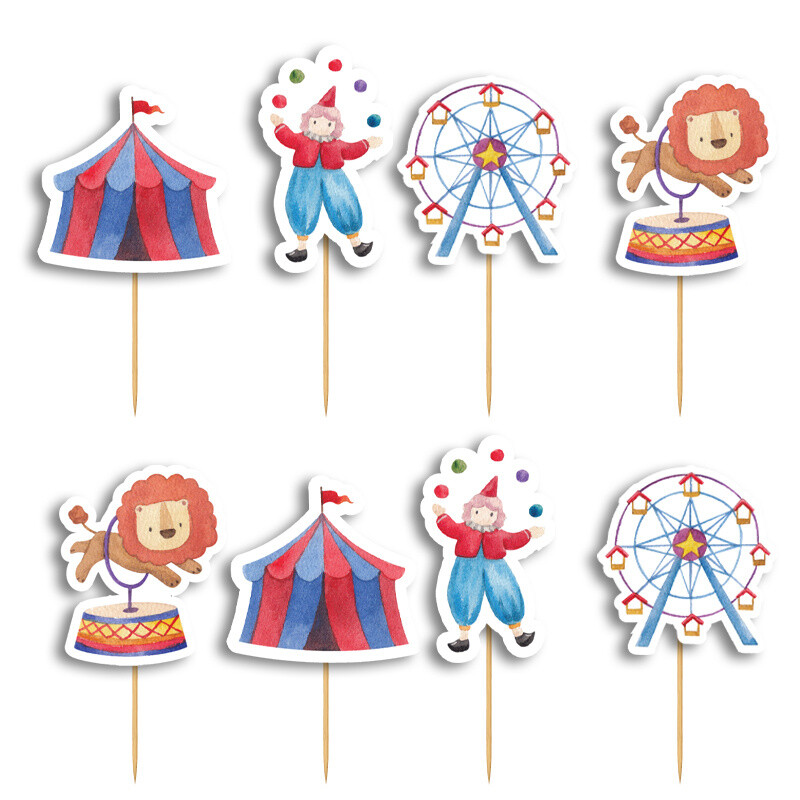 Cupcake toppers Τσίρκο 10cm / 8τμχ