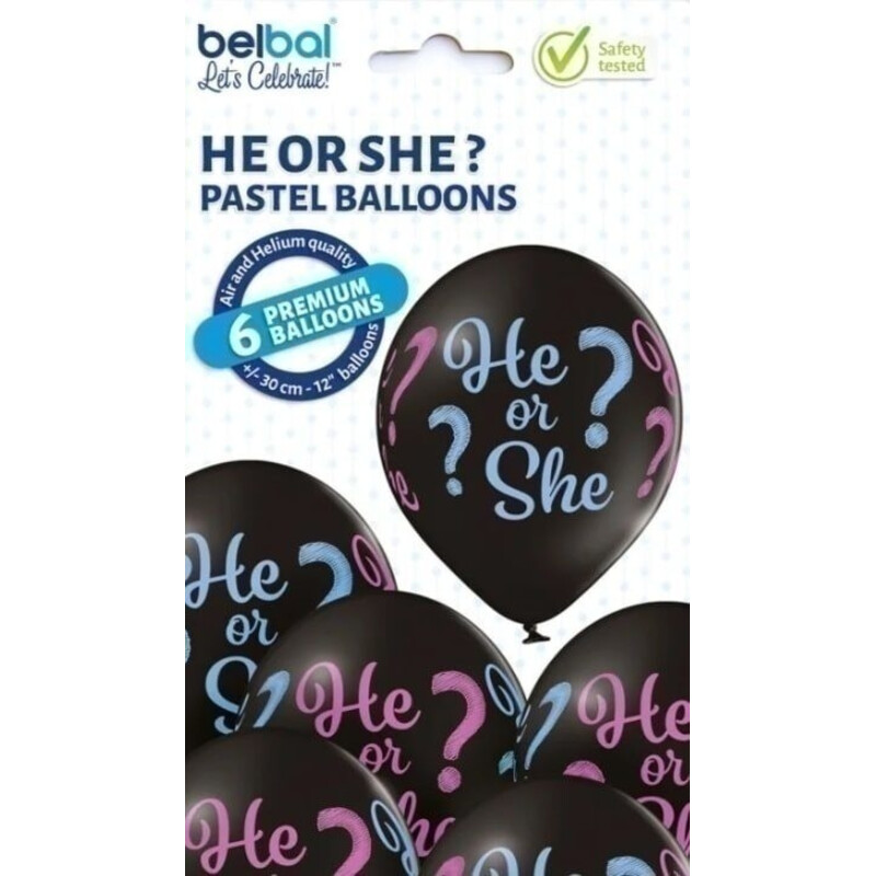 Μπαλόνια Λάτεξ 11 Gender Reveal Μαύρο He or She ? / 6 τεμ