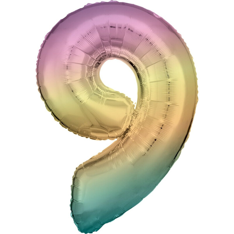 Μπαλόνι Φοιλ Σχήμα Νούμερο 9 Pastel Rainbow / 86 εκ
