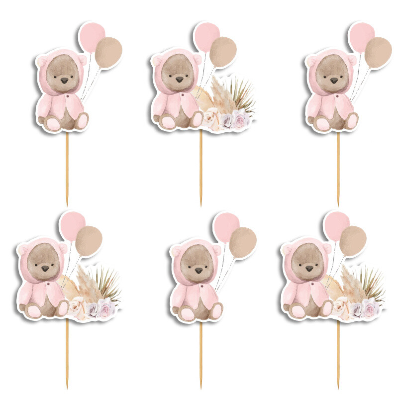 Cupcake toppers Αρκουδάκι για Κορίτσι 10cm / 8τμχ