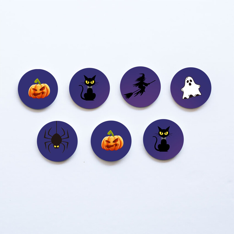 Ξύλινες Κονκάρδες Halloween Κολοκύθες / 8τμχ