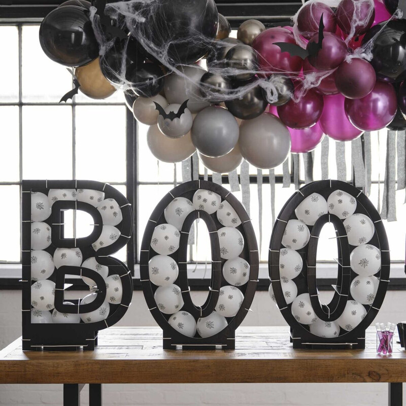 Σταντ Μπαλονιών Μαύρο BOO Halloween με Μπαλονάκια με Ιστό Αράχνης