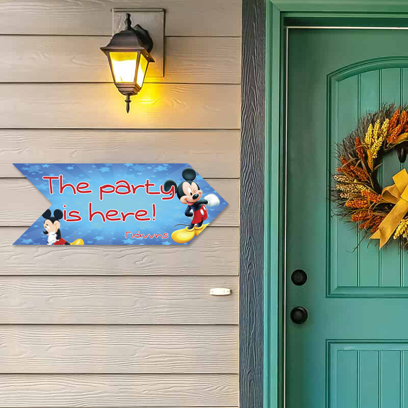 Ξύλινη Πινακίδα Mickey με όνομα βελάκι/40cm*15cm