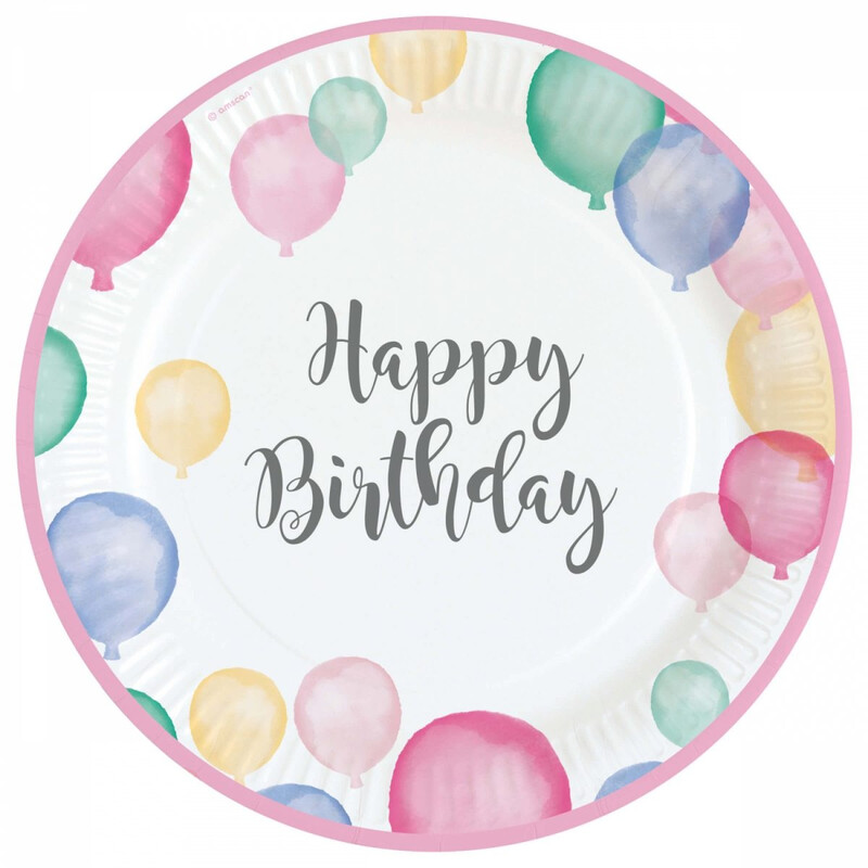 Πιάτα 23εκ Happy Birthday Pastel /8 τεμ