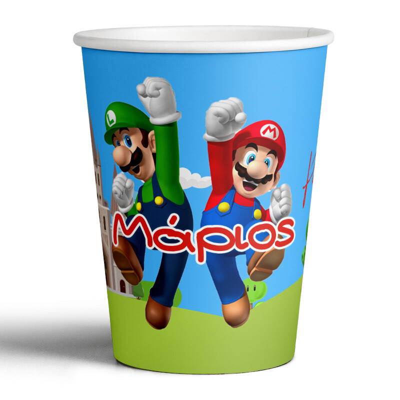 Ποτηράκια χάρτινα με όνομα Super Mario/8τμχ