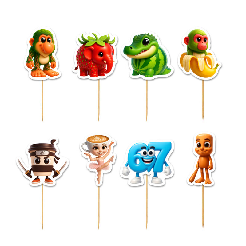 Cupcake toppers 67 & Brainrot 10cm / 8τμχ