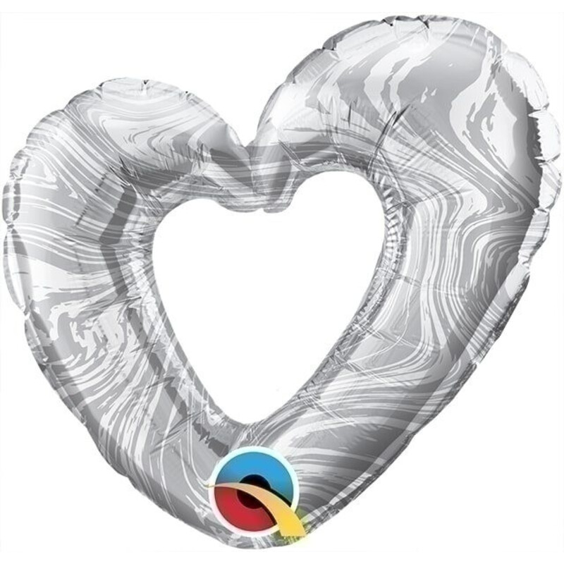Μπαλόνι φοιλ Μίνι 14 Καρδιά Ασημί Open Marble Heart Silver / 36 εκ