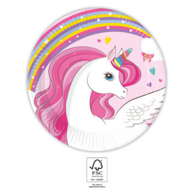 Χάρτινα πιάτα γλυκού Unicorn rainbow 20cm/8τεμ