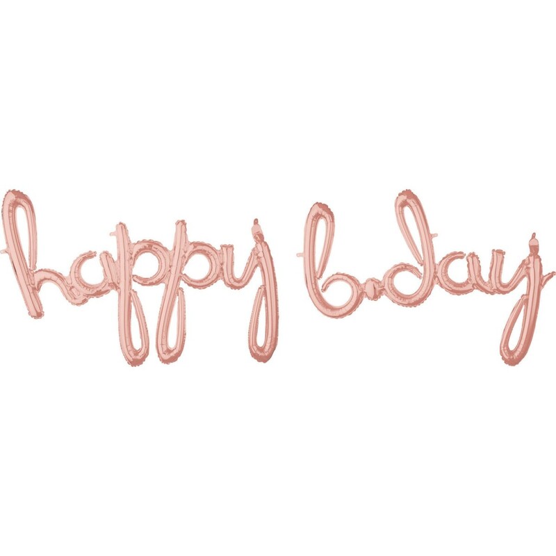 Μπαλόνι Φοιλ Script Phrase Happy B-day Ροζ Χρυσό