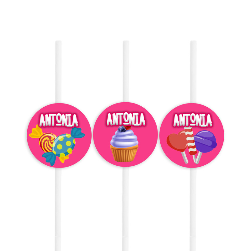 Χάρτινα καλαμάκια με όνομα Sweet Shop / 8τμχ