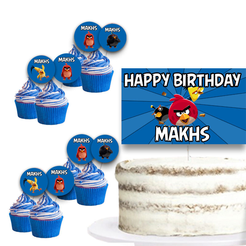 Διακόσμηση τούρτας Angry Birds & cupcake toppers