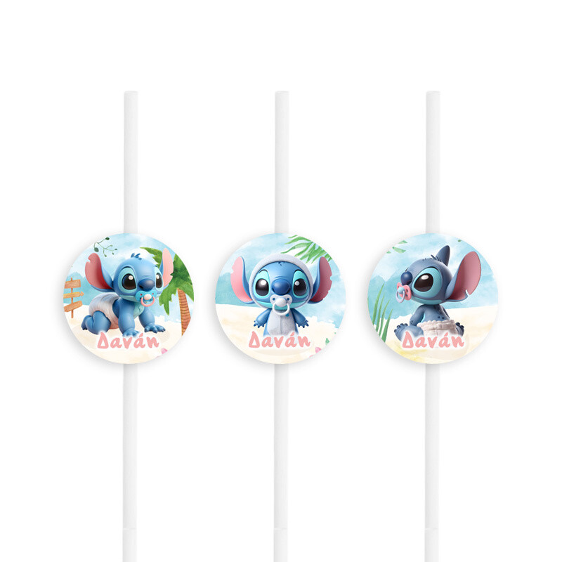 Χάρτινα καλαμάκια με όνομα Baby Stitch / 8τμχ