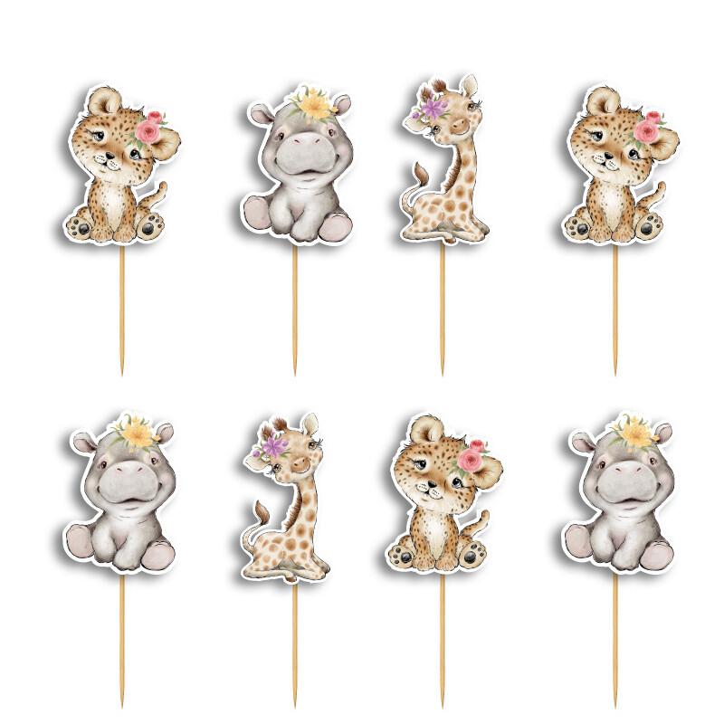 Cupcake toppers Ζωάκια Ζούγκλας Κορίτσι 10cm / 8τμχ