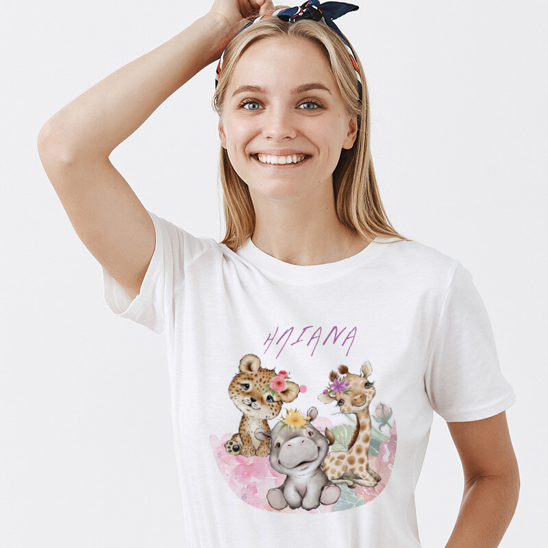 Γυναικείο T-shirt Ζωάκια Ζούγκλας Ροζ για την Μαμά με όνομα
