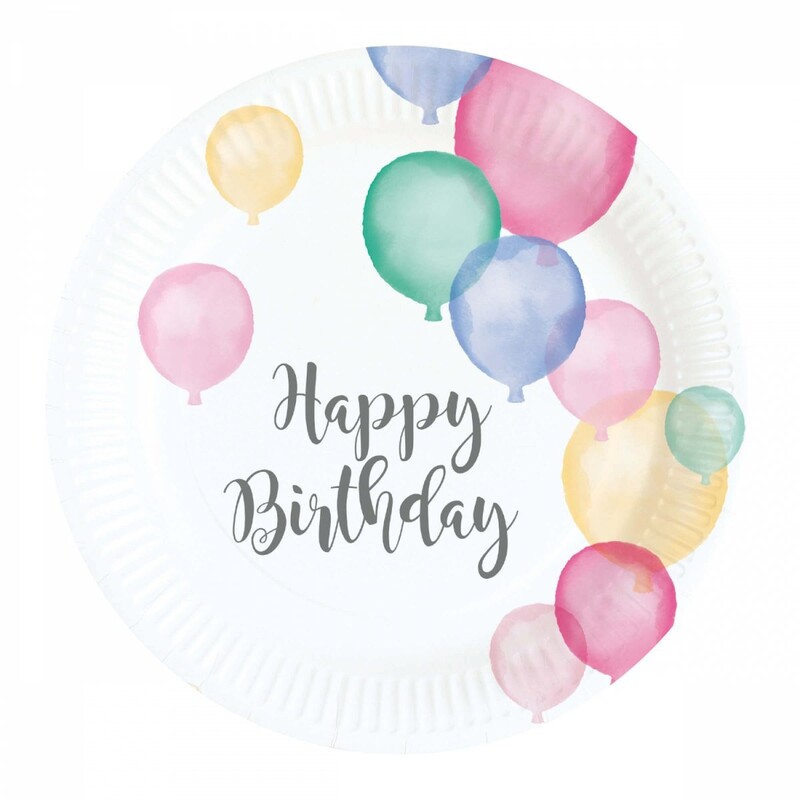 Πιάτα γλυκού χάρτινα Happy Birthday Pastel /8 τεμ