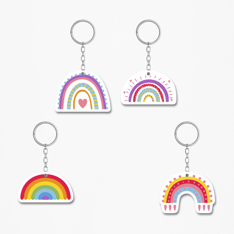 Ξύλινα Μπρελόκ Retro Rainbow Pink 5cm/ 4τμχ