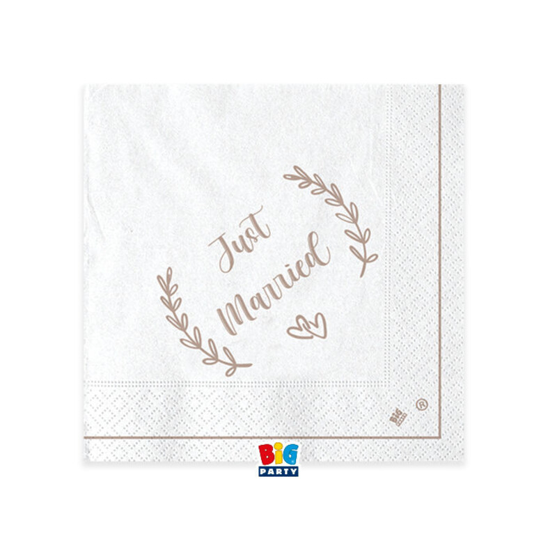 Χαρτοπετσέτες Γλυκού για Γάμο Just Married 25 x 25 εκ / 20 τμχ