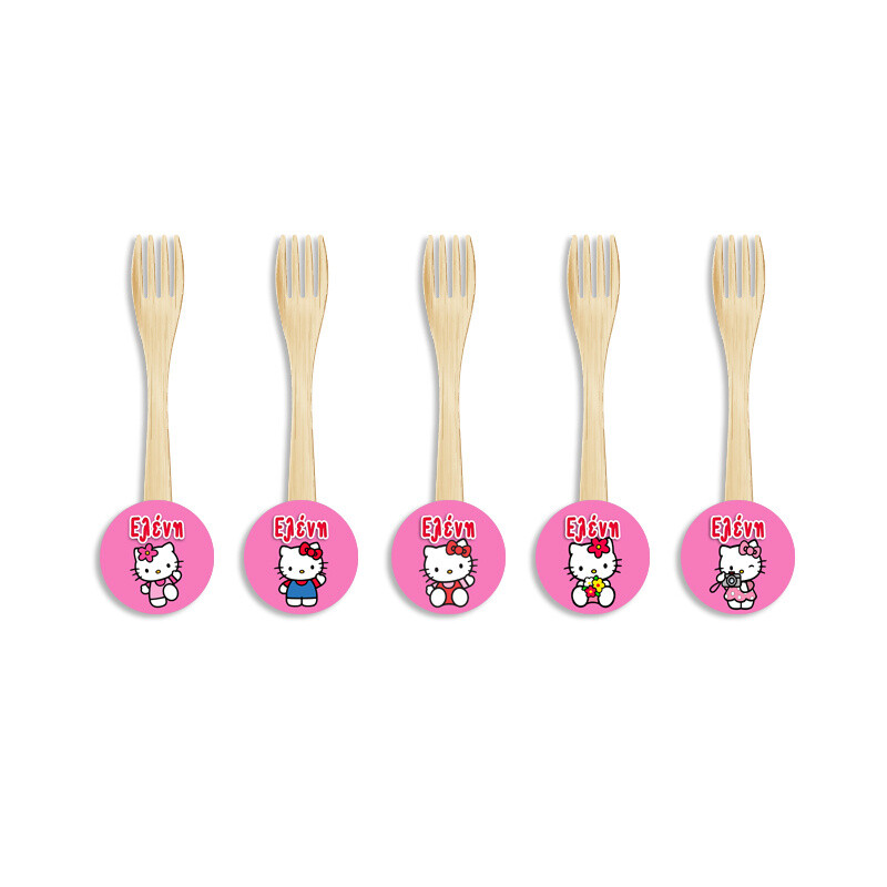 Ξύλινα Πιρουνάκια με όνομα Hello Kitty / 8τμχ